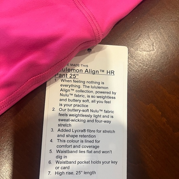 NWT lululemon Align Pants 25” size 6 Sonic Pink - Picture 5 of 6